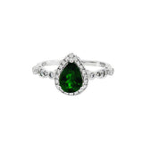 14K White Gold Pear Russalite And Diamond Halo Ring