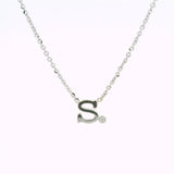 14K White Gold 'S' Initial Diamond Necklace with a .02ct natural diamond