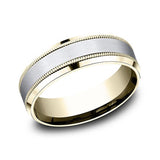 14K White And Yellow Gold 7mm Light Comfort Fit Milgrain Wedding Band