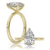 14K Yellow Gold 2.03Ct Pear Lab Grown Diamonds Hidden Halo Engagement Ring