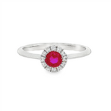 July Birthstone Pendant: Sterling Silver Lab Grown Ruby Halo Ring