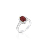 18K White Gold Oval Ruby Halo Ring