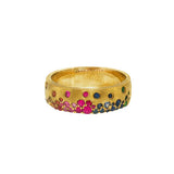 JT ESTATE 14K Yellow Gold Round Rainbow Sapphire And Tsavorite Band