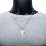 18K Yellow Gold IP Stainless Steel With Gold Rope Inlay Two-Tone Cross Pendant