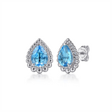 Sterling Silver Swiss Blue Topaz Bujukan Button Earrings