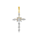 JT ESTATE 14K Yellow And White Gold Natural Baguette Diamond Cross Pendant