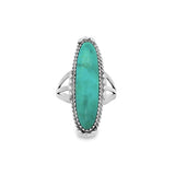 JT ESTATE Sterling Silver Long Turquoise Cabochon Ring