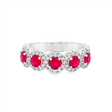 14K White Gold Round Rubies And Diamond Five Stone Ring