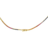 14K Yellow Gold Rainbow Sapphires Tennis Necklace