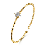 14K Yellow And White Gold Bujukan and Diamond Starburst Split Bangle Bracelet