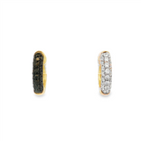 14K Yellow Gold 12Mm Round Huggie Natural Black And White Diamonds Hoop Earrings