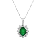 14K White Gold Emerald Halo Pendant