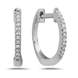 14K White Gold 12mm Round Huggie Natural Diamonds Hoop Earrings