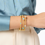 24K Yellow Gold Overlay ‘Naussau' Stone Bangle With Iridescent Clear Crystals
