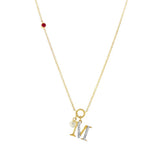 10K Yellow Gold 'M' Initial Diamond Necklace With Ruby And Pearl