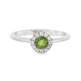August Birthstone Ring: Sterling Silver Peridot Halo Ring