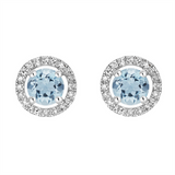 March Birthstone Earrings: 14K White Gold Diamond Halo Aquamarine Earrings