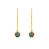 14K Yellow Gold Opal Crystal Dangle Bar Earrings