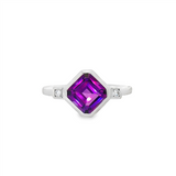 14K White Gold Asscher Blue Topaz Three Stone Ring