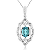 14K White Gold Aquamarine And Diamond Drop Pendant