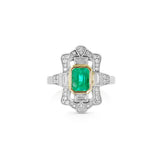 18K White And Yellow Gold Emerald Cut Emerald Antique Ring