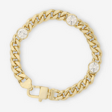 18K Yellow Gold Overlay Triple Cubic Zirconia Cuban Chain Bracelet