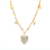 14K Yellow Gold Natural Diamonds 'L O V E' Heart Necklace
