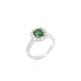 18K White And Yellow Gold Square Cushion Green Tourmaline Halo Ring