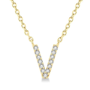 10K Yellow Gold V Initial Diamond Necklace