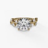 14K Yellow Gold Floral Round Natural Diamonds Engagement Ring