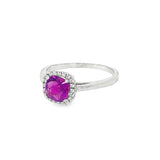 February Birthstone Sterling Silver Checkerboard Cushion Amethyst Halo Ring