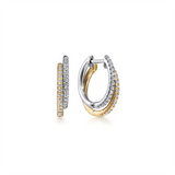 14K Yellow And White Gold 15Mm Round Huggie Natural Diamonds Hoop Earrings