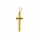 14K Yellow Gold Fancy Black Enamel Accent Cross Pendant