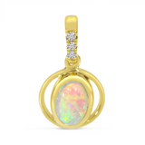 14K Yellow Gold Opal Circle Pendant
