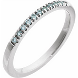 14K White Gold March Birthstone Round Aquamarine Band Ring