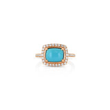 14K White Gold Cabochon Turquoise Halo Ring
