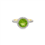 JT ESTATE 14K Yellow And White Gold Round Peridot And Diamond Halo Ring