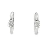 14K White Gold 15Mm Round Huggie Natural Diamonds Hoop Earrings
