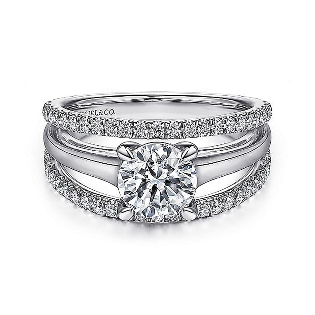 14K White Gold 'Halima' Round Diamond Split Shank Engagement Ring