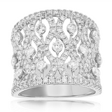 14K White Gold Wide Band Natural Diamonds Ring