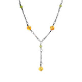 JT ESTATE Oxidized Sterling Silver Faceted Glass Bead Station Lariat Necklace