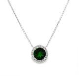 14K White Gold Russalite And Diamond Halo Necklace