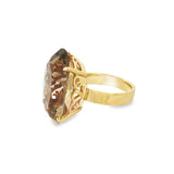 JT ESTATE 14K Yellow Gold Oval Smokey Quartz Solitaire Ring