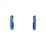 14K Neon Blue White Gold 12Mm Round Huggie Natural Diamonds Hoop Earrings