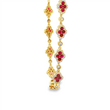 14K Yellow Gold Rubies And Diamonds Flower Bracelet