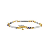 JT ESTATE 14K Yellow And White Gold Tanzanites Fancy Link Bracelet