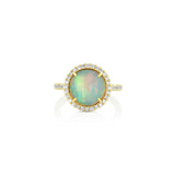 18K Yellow Gold Round Cabochon Opal Halo Ring