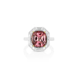 18K White And Rose Gold Cushion Pink Tourmaline Halo Ring