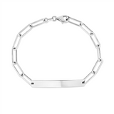 Sterling Silver Engravable ID Bar Paperclip Bracelet