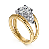 14K Yellow Gold 'Danni' Three Stone Round Natural Diamonds Engagement Ring